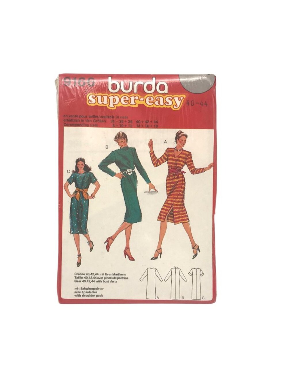 UNCUT Vintage Sewing PATTERN Burda 9166, Super Easy 1980s Misses Dress, Size 8-1